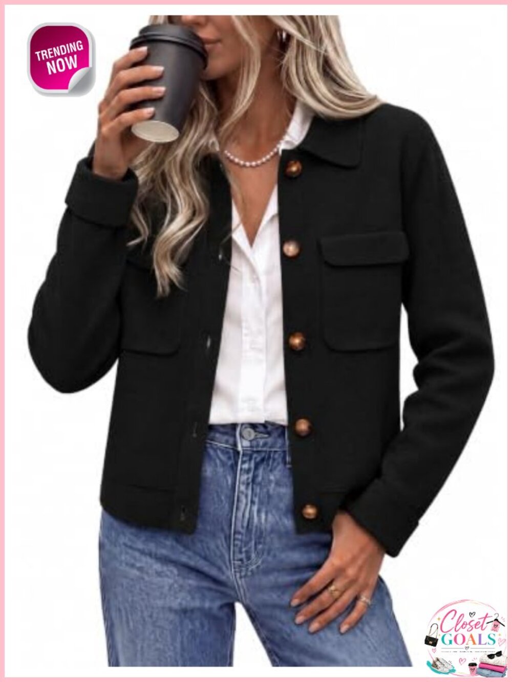 Wool Blend Cropped Cardigan Sweater Jacket Collared Button Up